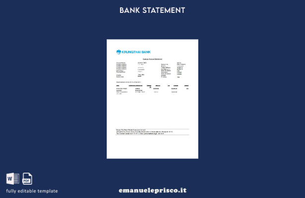 modello di parola di estratto conto bancario Thailandia Krungthai stile verifica